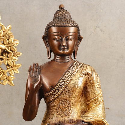 Pure Brass Buddha Dual Tone Sculpture - 11" Height