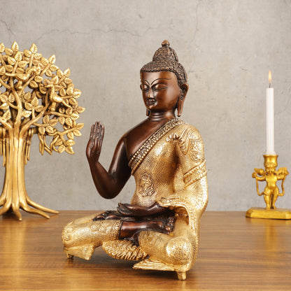 Pure Brass Buddha Dual Tone Sculpture - 11" Height