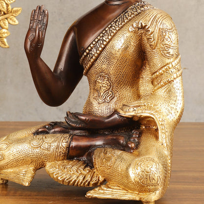 Pure Brass Buddha Dual Tone Sculpture - 11" Height