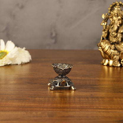 Single Miniature Brass Vastu Tortoise/Turtle Oil Lamp Diya 2"