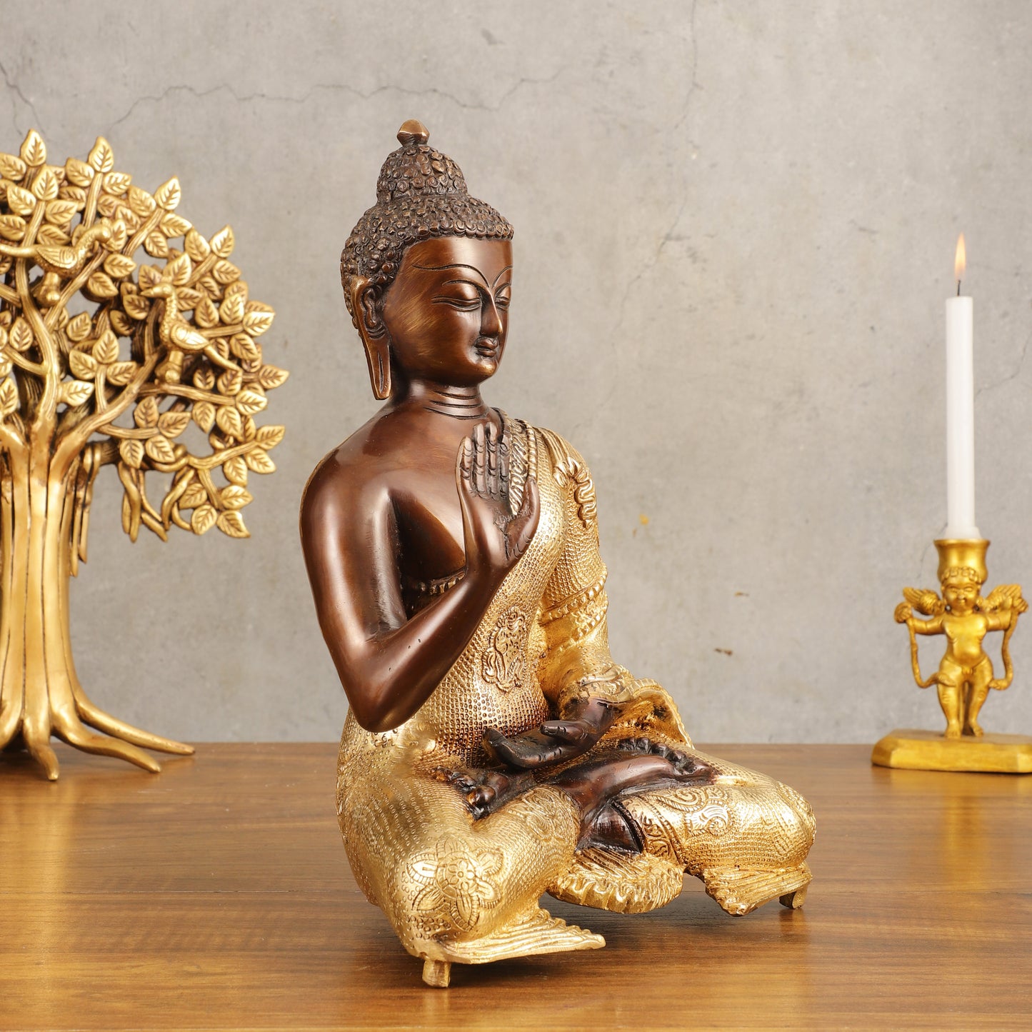 Pure Brass Buddha Dual Tone Sculpture - 11" Height