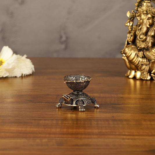 Single Miniature Brass Vastu Tortoise/Turtle Oil Lamp Diya 2"