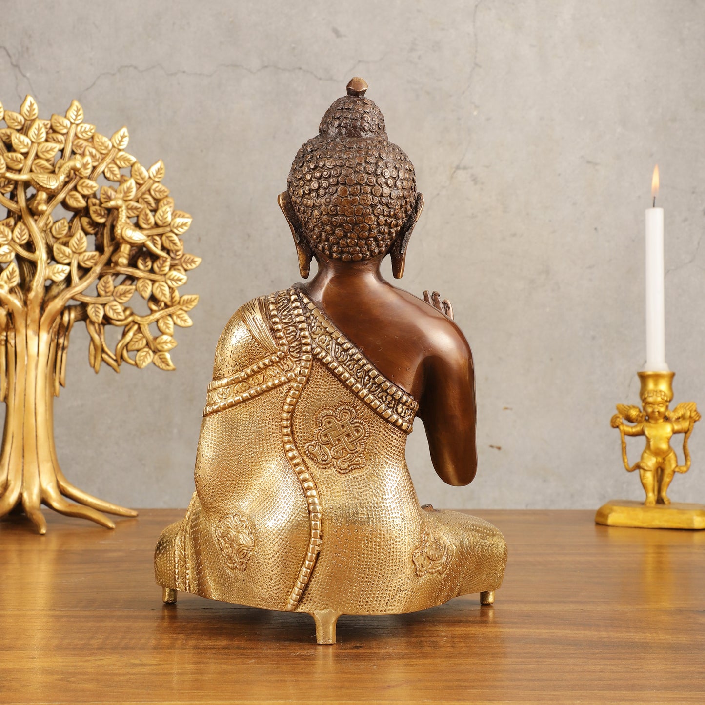 Pure Brass Buddha Dual Tone Sculpture - 11" Height