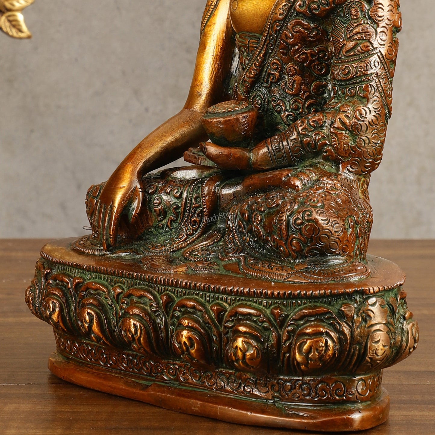 Buddha Bhumisparsha Life Story Engraved Statue - Dual Tone, 9" Height