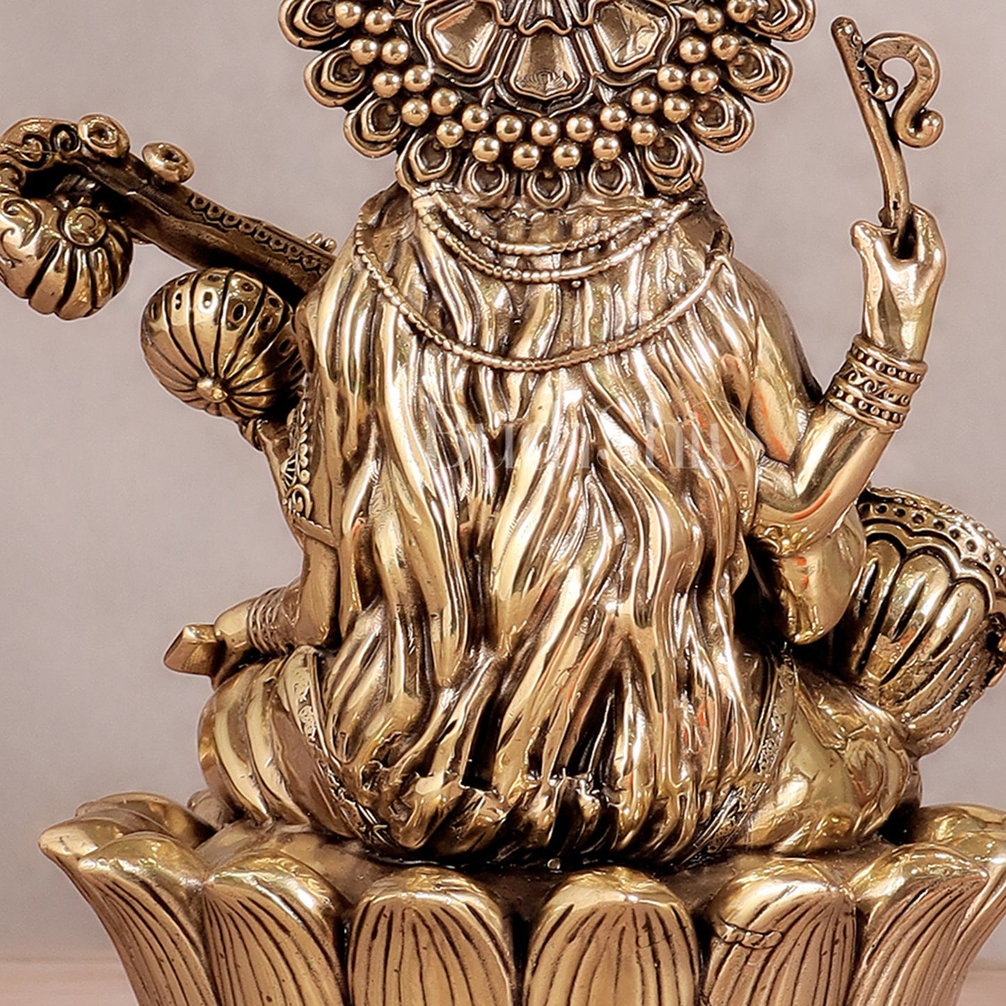 Superfine Brass Saraswati Idol - 8" Tall, Intricate Detailing