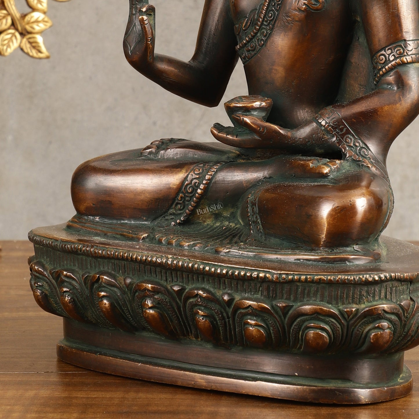 Pure Brass Buddha Blessing Mudra Statue - Antique Tone, 10" Height