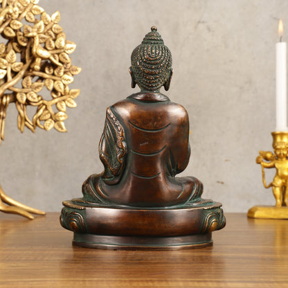 Pure Brass Buddha Statue - Antique Finish, 8" Height