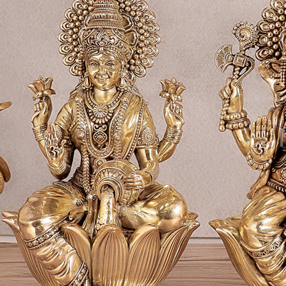 Superfine Brass Ganesh Lakshmi Saraswati Idols - 8" Tall, Set of 3