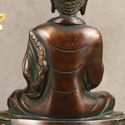 Pure Brass Buddha Statue - Antique Finish, 8" Height