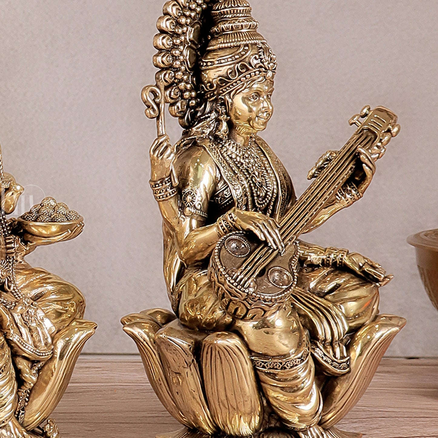 Superfine Brass Ganesh Lakshmi Saraswati Idols - 8" Tall, Set of 3