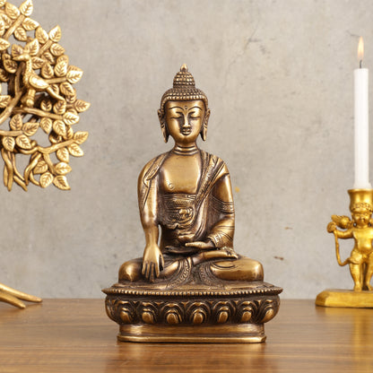 Pure Brass Buddha Statue - Antique Burnt Finish, 8" Height