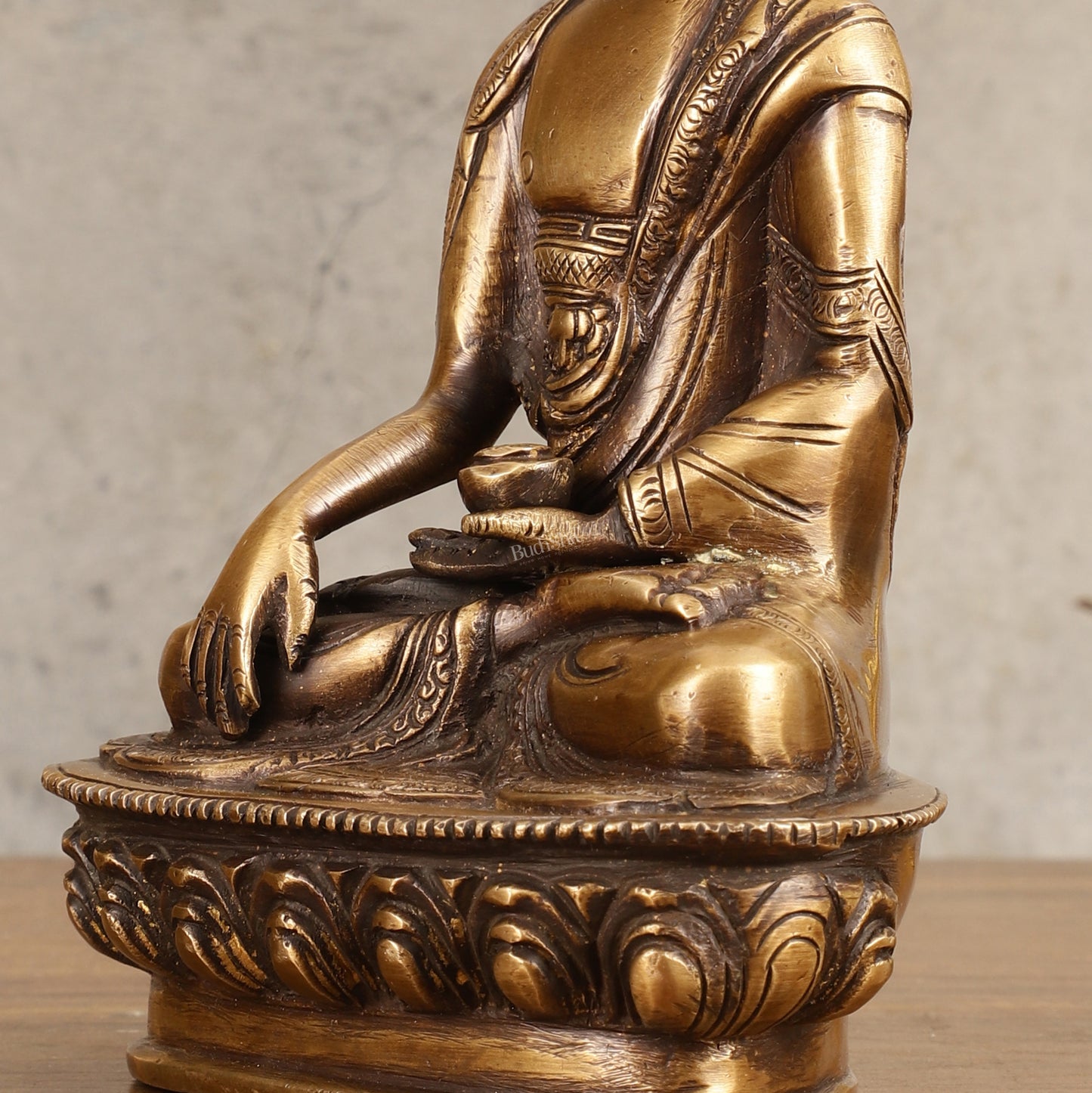 Pure Brass Buddha Statue - Antique Burnt Finish, 8" Height