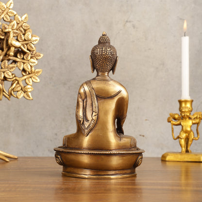 Pure Brass Buddha Statue - Antique Burnt Finish, 8" Height