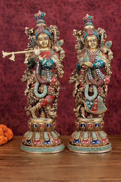 Brass Radha Krishna Statues - 21" Height, 18 KG Pair