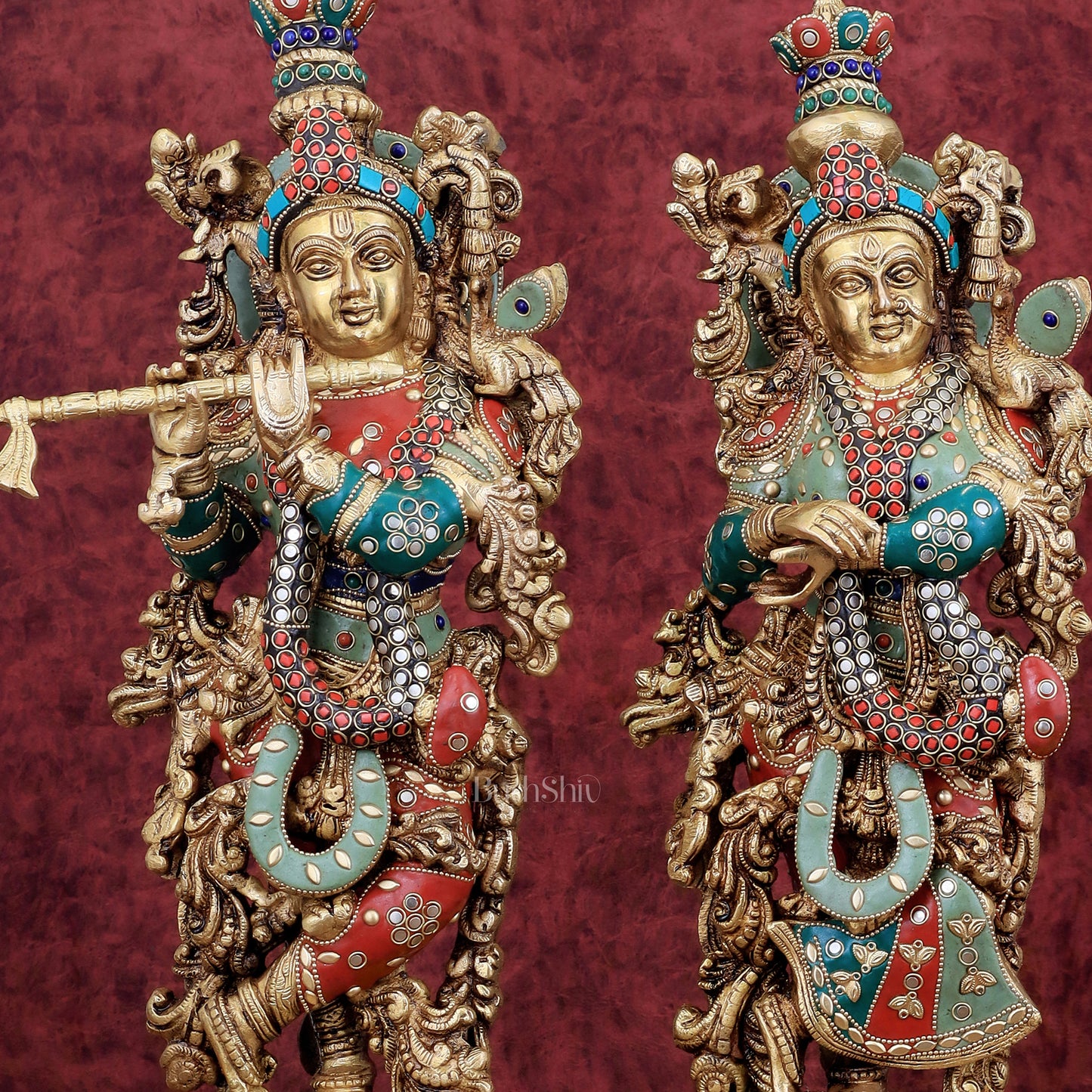 Brass Radha Krishna Statues - 21" Height, 18 KG Pair