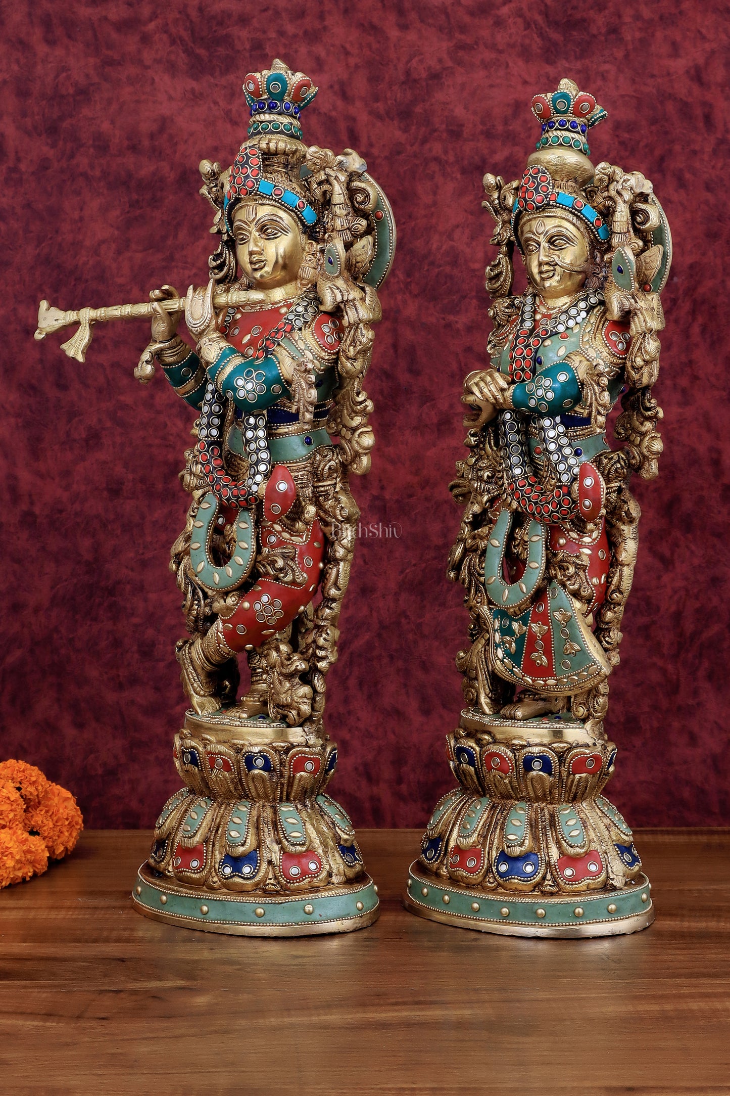 Brass Radha Krishna Statues - 21" Height, 18 KG Pair