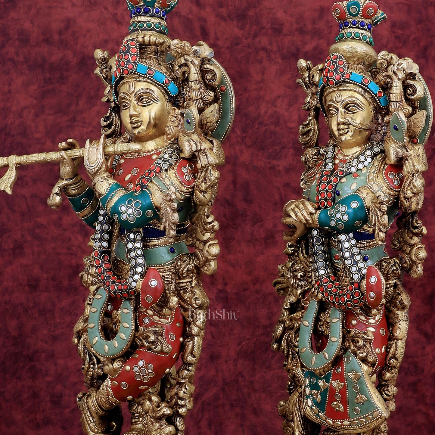 Brass Radha Krishna Statues - 21" Height, 18 KG Pair