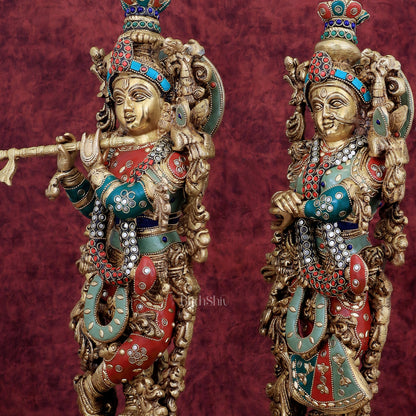 Brass Radha Krishna Statues - 21" Height, 18 KG Pair