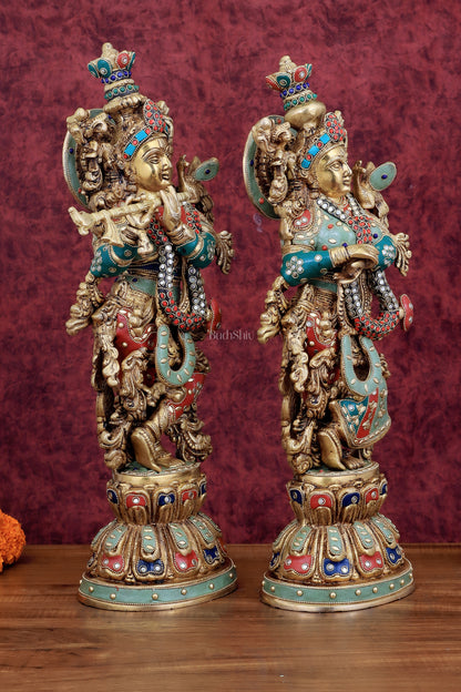 Brass Radha Krishna Statues - 21" Height, 18 KG Pair