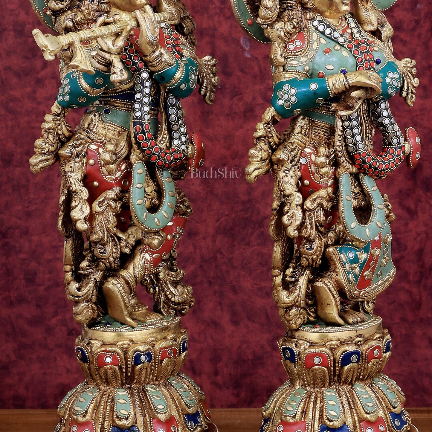 Brass Radha Krishna Statues - 21" Height, 18 KG Pair