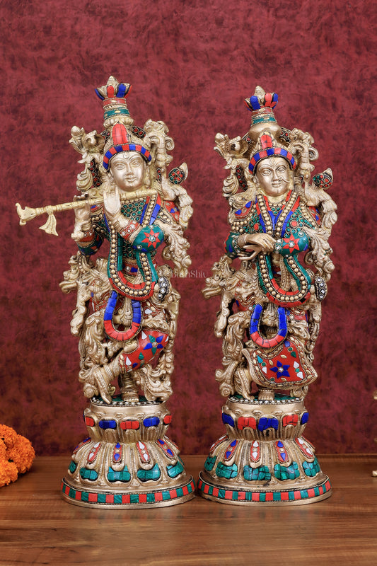 Brass Radha Krishna idols pair  - 21" Height, 18 KG Pair