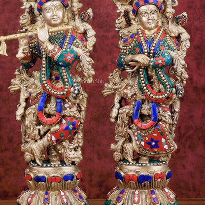 Brass Radha Krishna idols pair  - 21" Height, 18 KG Pair