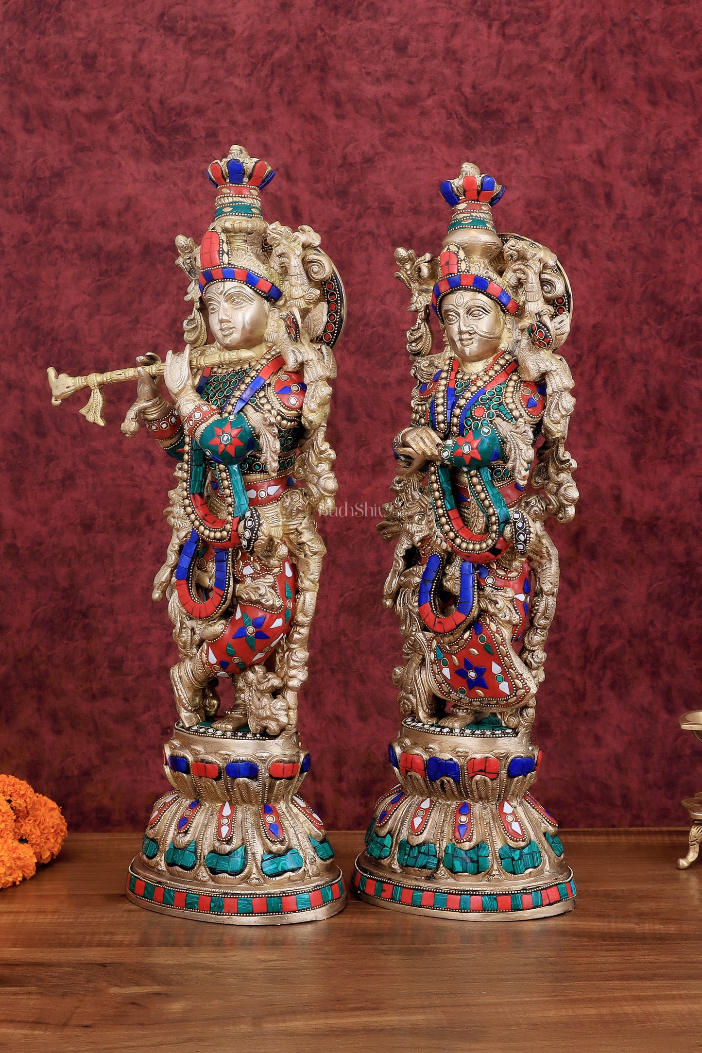 Brass Radha Krishna idols pair  - 21" Height, 18 KG Pair