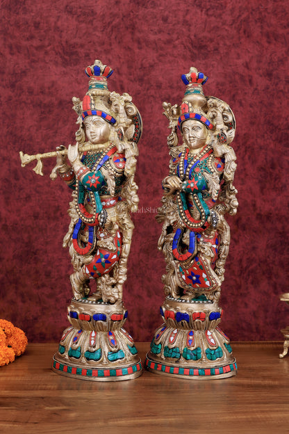 Brass Radha Krishna idols pair  - 21" Height, 18 KG Pair