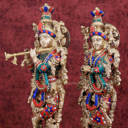 Brass Radha Krishna idols pair  - 21" Height, 18 KG Pair