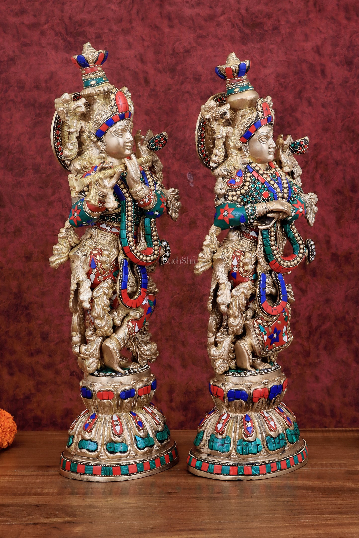 Brass Radha Krishna idols pair  - 21" Height, 18 KG Pair