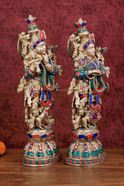 Brass Radha Krishna idols pair  - 21" Height, 18 KG Pair