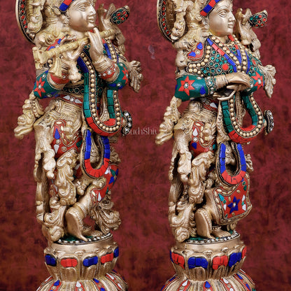 Brass Radha Krishna idols pair  - 21" Height, 18 KG Pair