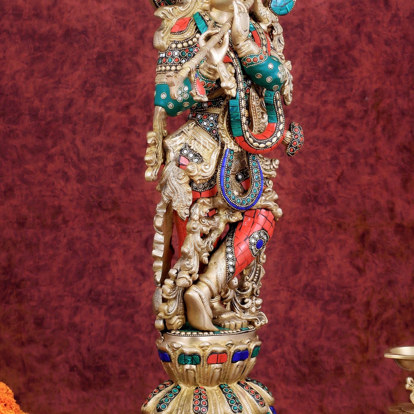 Divine brass Krishna Statue with stonework 25 inch