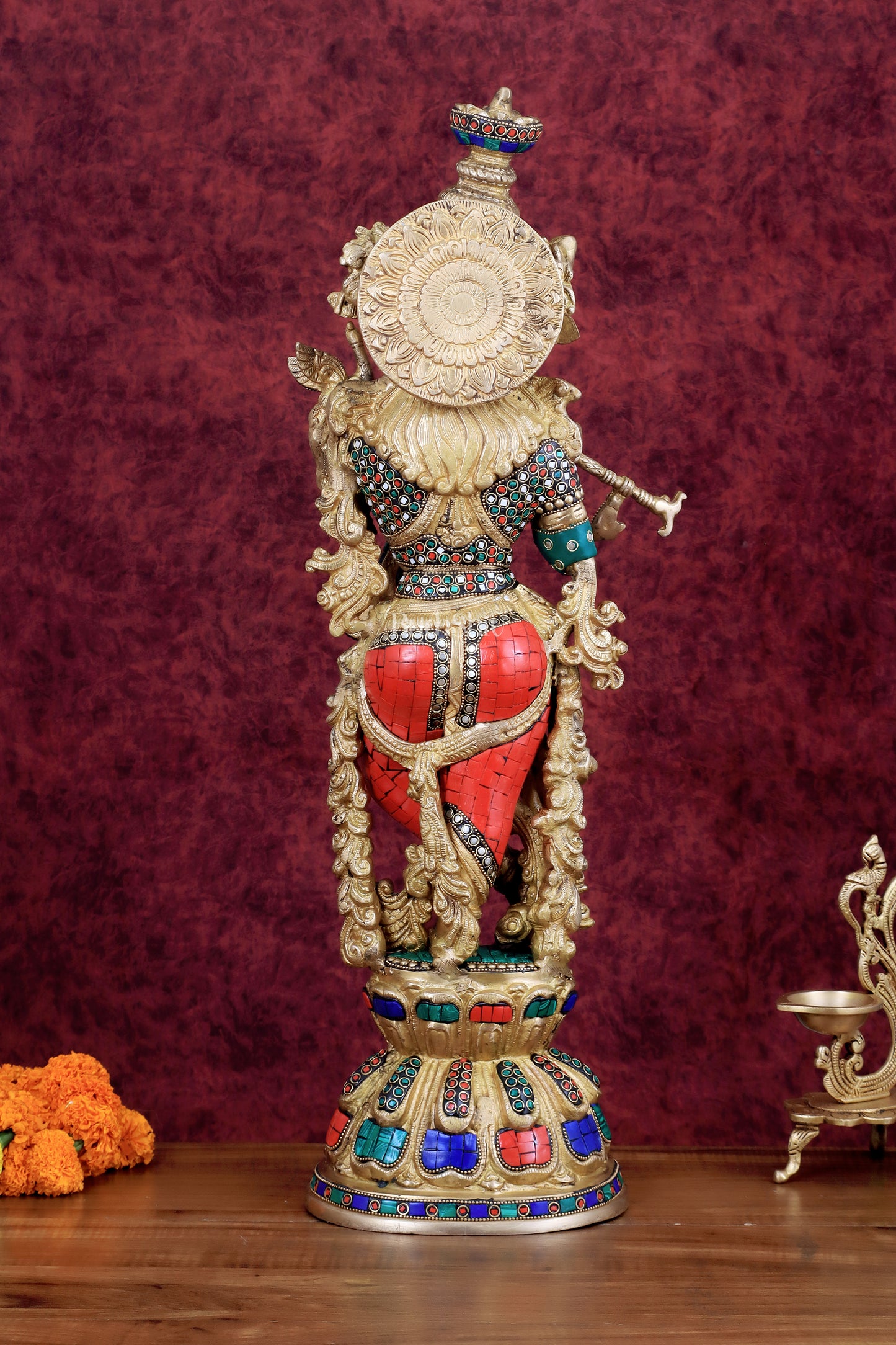 Divine brass Krishna Statue with stonework 25 inch