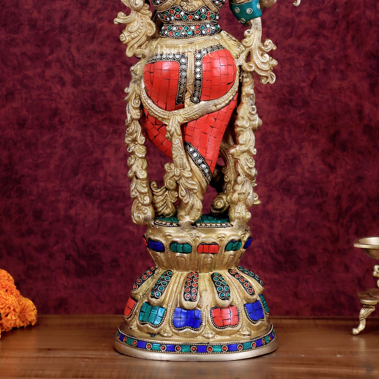 Divine brass Krishna Statue with stonework 25 inch