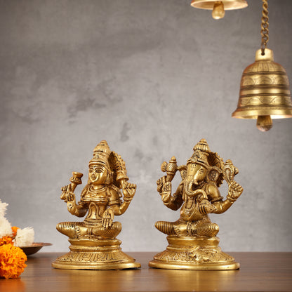 Brass Ganesh Lakshmi idols 6"