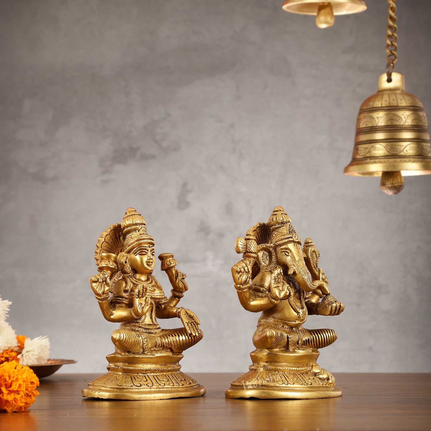 Brass Ganesh Lakshmi idols 6"