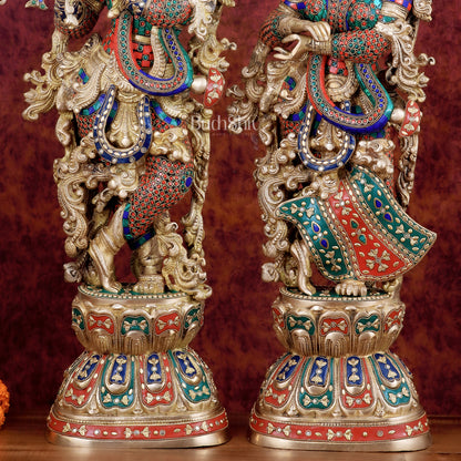 Exquisite Handmade Radha Krishna Idol Pair with Meenakari Stonework – 30 Inch