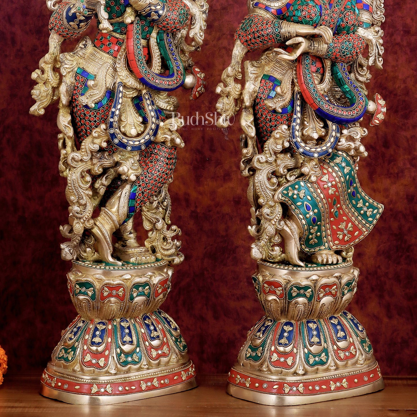 Exquisite Handmade Radha Krishna Idol Pair with Meenakari Stonework – 30 Inch