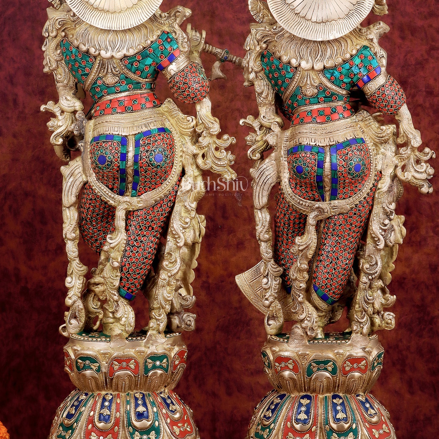 Exquisite Handmade Radha Krishna Idol Pair with Meenakari Stonework – 30 Inch