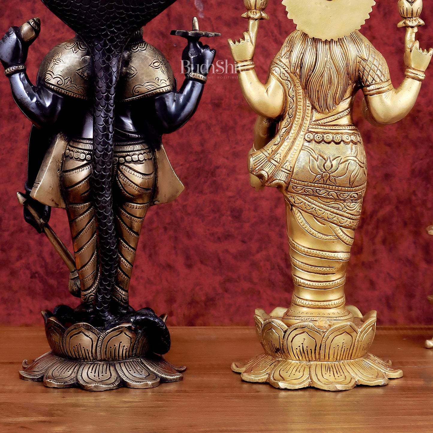 Exquisite Brass Vishnu and Lakshmi idol pair black and gold 17"