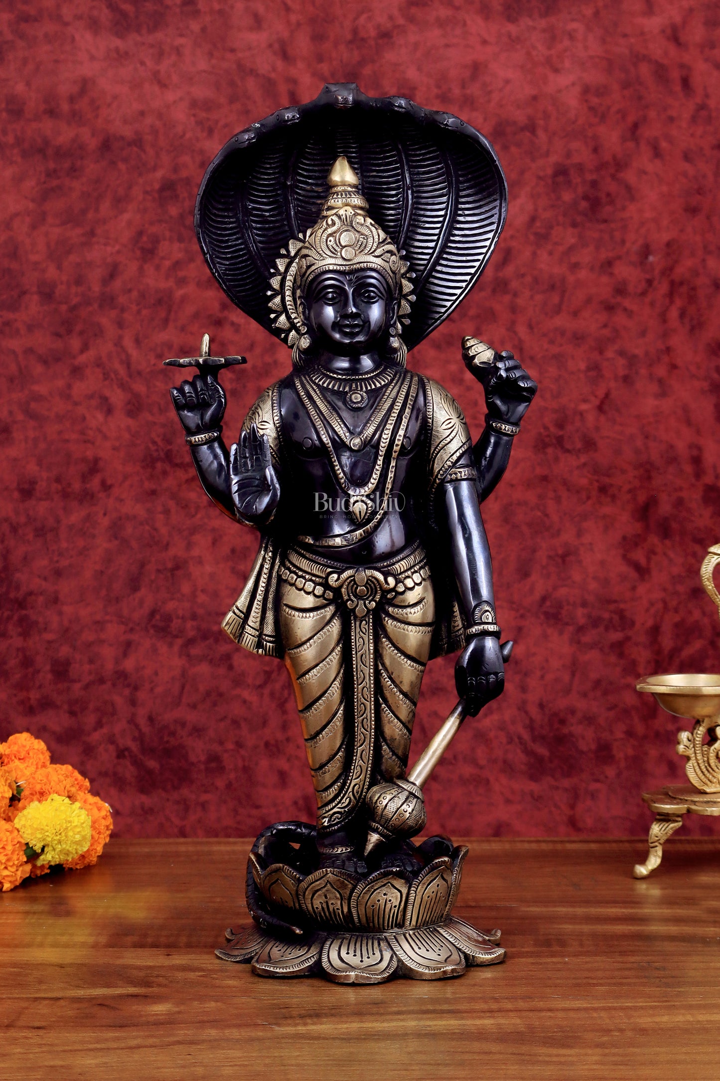 Brass Vishnu with sheshanaag standing statue 17 inch