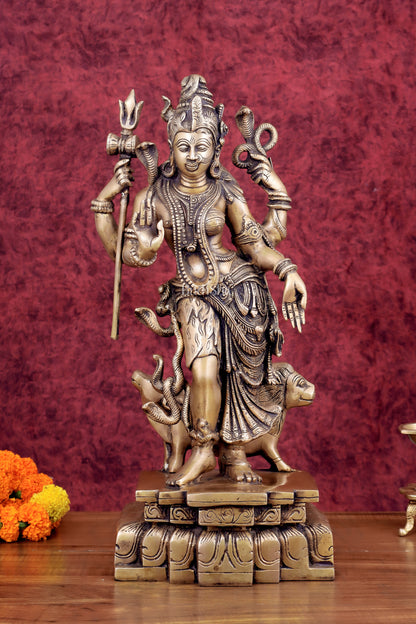 Brass Ardhanarishwara Statue - 19 Inch antique tone