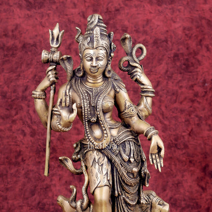 Brass Ardhanarishwara Statue - 19 Inch antique tone