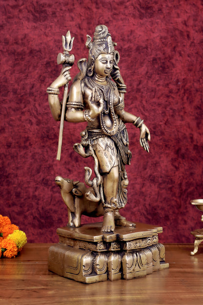 Brass Ardhanarishwara Statue - 19 Inch antique tone