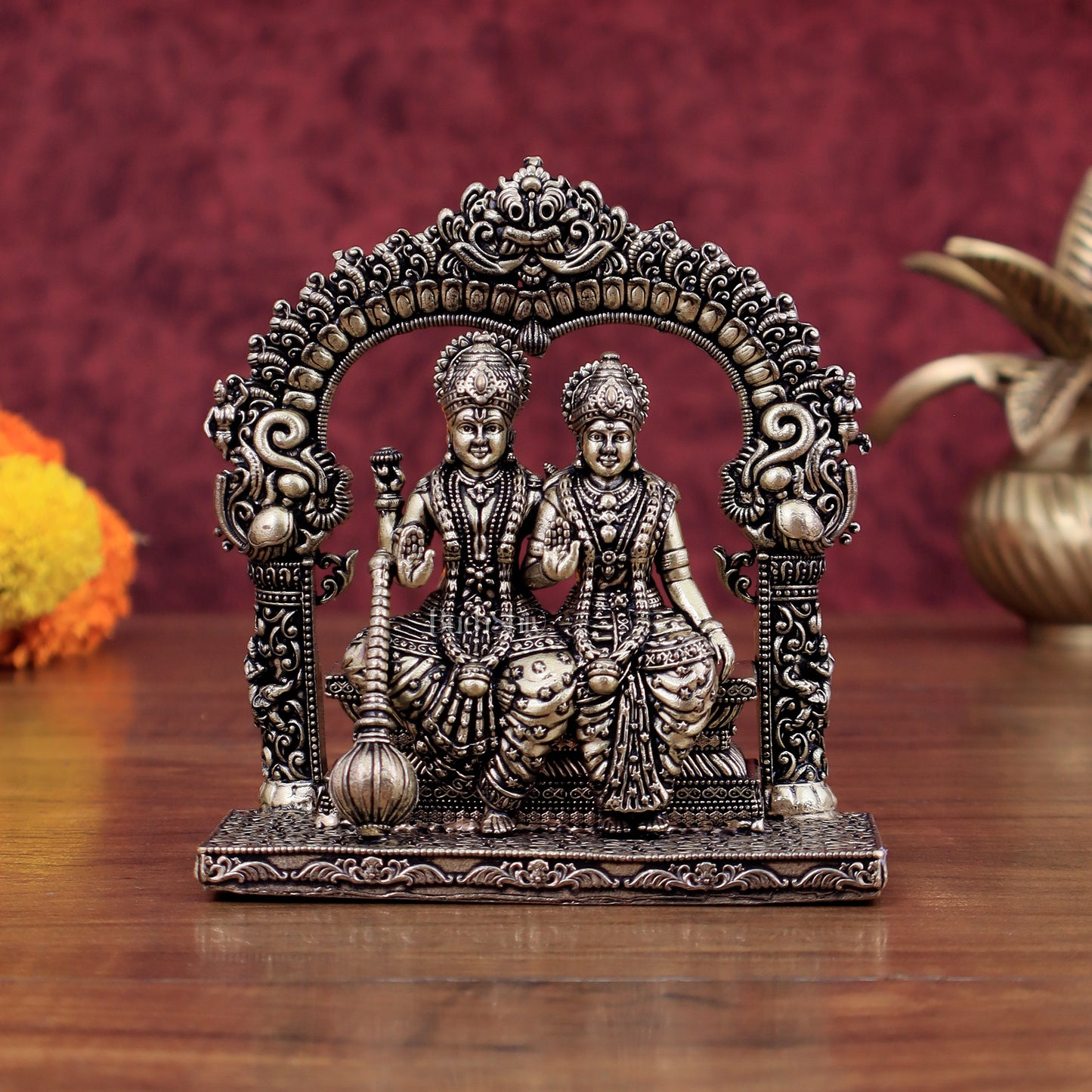 Superfine Brass Vishnu Lakshmi Sitting Statue - 5" Intricate Design