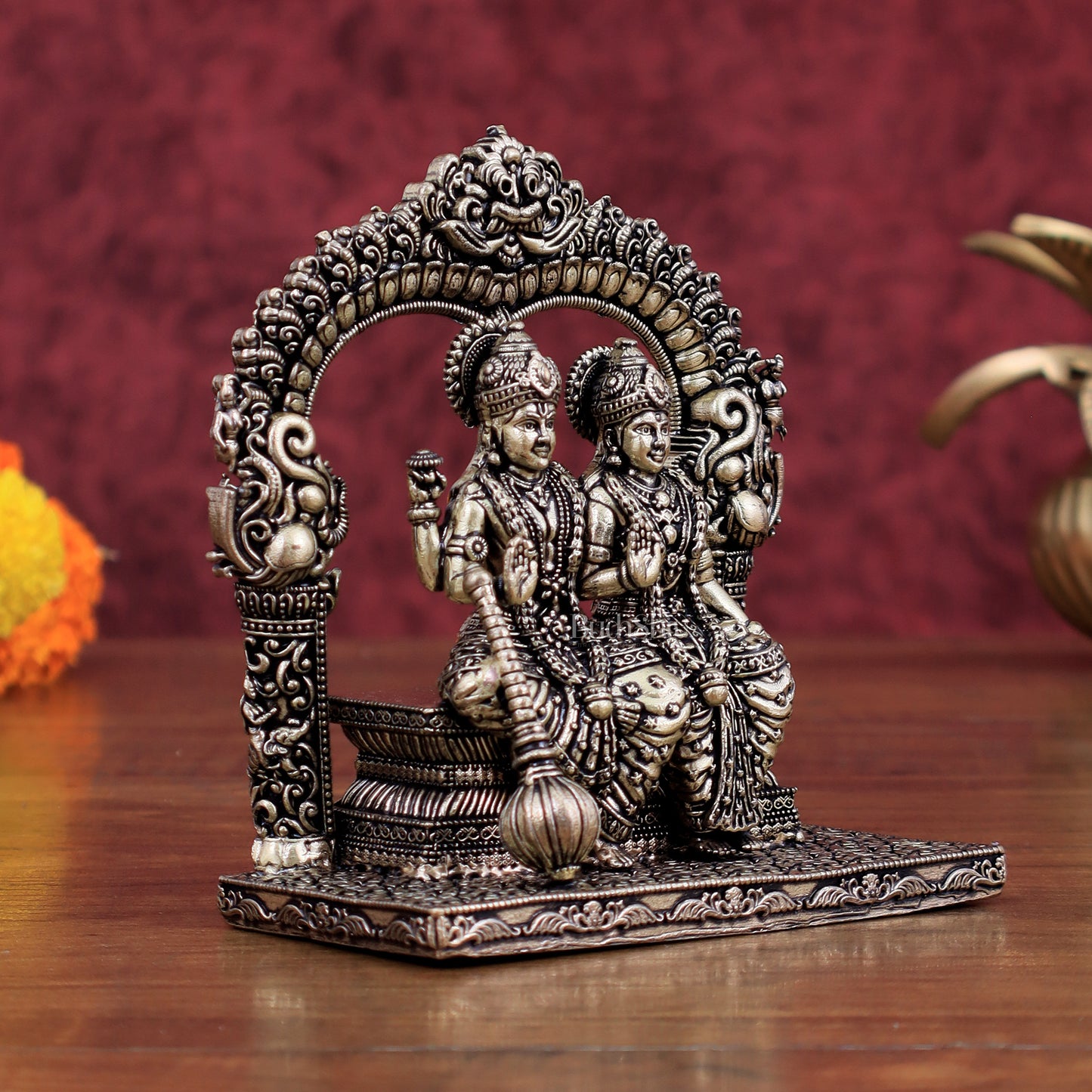 Superfine Brass Vishnu Lakshmi Sitting Statue - 5" Intricate Design