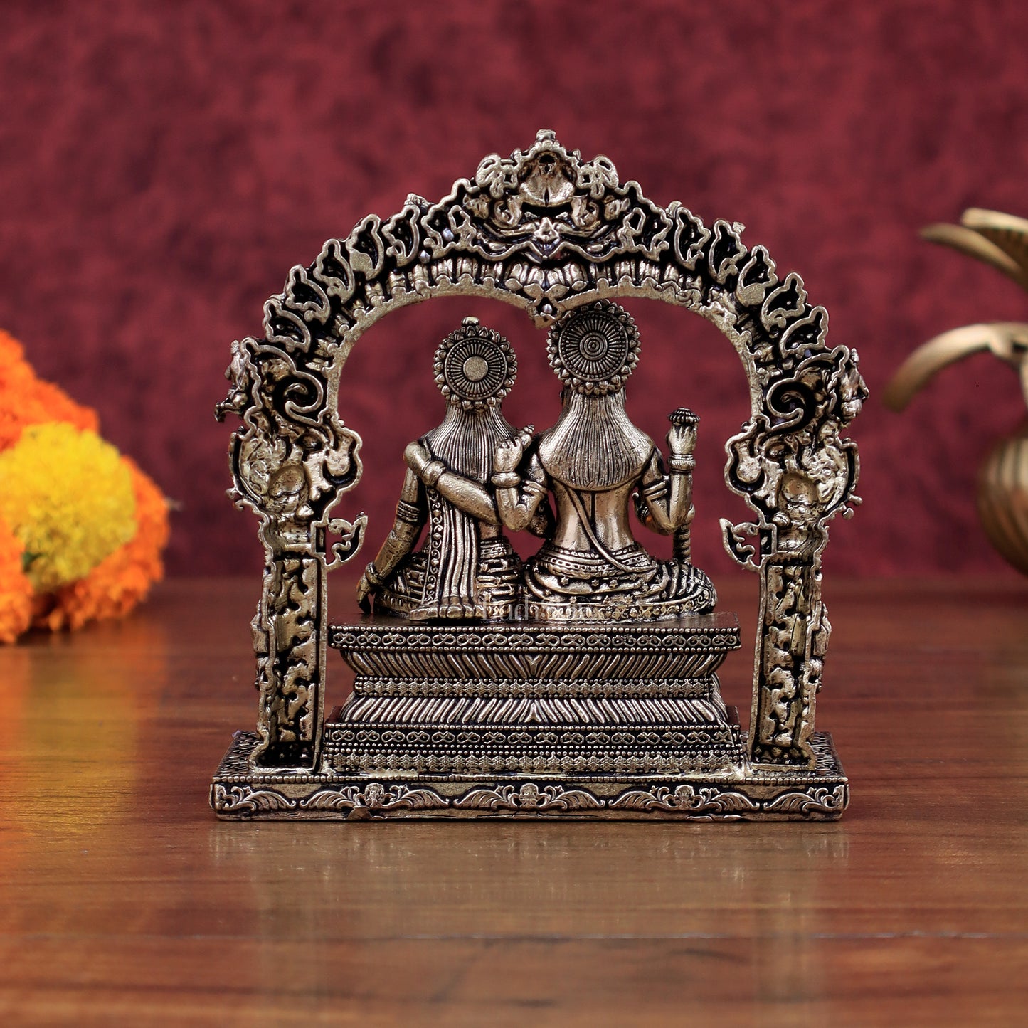 Superfine Brass Vishnu Lakshmi Sitting Statue - 5" Intricate Design