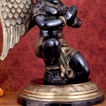 Grand Pure Brass Garuda Sculpture with Heat-Treated Black and Gold Finish - 28"