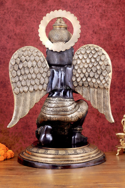 Grand Pure Brass Garuda Sculpture with Heat-Treated Black and Gold Finish - 28"